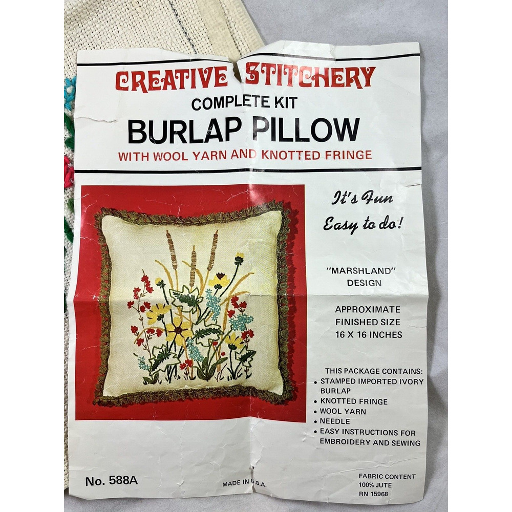 Crewel Floral Pillow Kit Almost Complete 16 x 16 Creative Stitchery Vintage